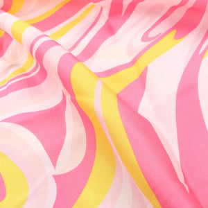 Pink And Yellow Abstract Pattern Digital Print Crepe Fabric