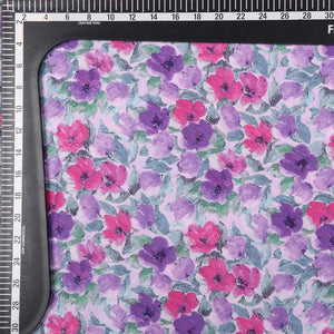 Purple And Pink Floral Pattern Digital Print Crepe Fabric