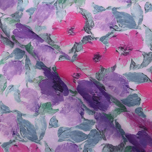 Purple And Pink Floral Pattern Digital Print Crepe Fabric