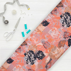 Orange And Black Floral Pattern Digital Print Crepe Fabric