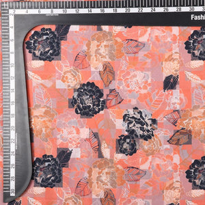 Orange And Black Floral Pattern Digital Print Crepe Fabric