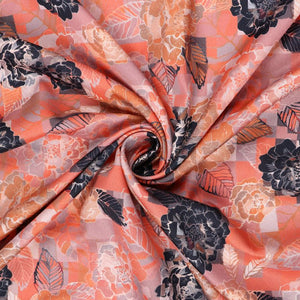 Orange And Black Floral Pattern Digital Print Crepe Fabric