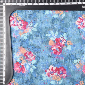 Blue And Pink Floral Pattern Digital Print Crepe Fabric