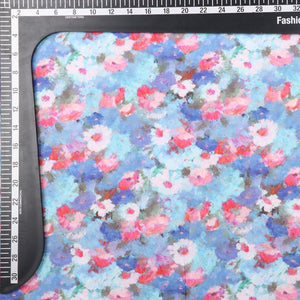 Sky Blue And Pink Floral Pattern Digital Print Crepe Fabric