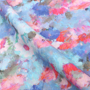 Sky Blue And Pink Floral Pattern Digital Print Crepe Fabric