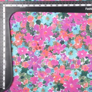 Pink And Sea Green Floral Pattern Digital Print Crepe Fabric