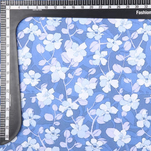 Light Blue And White Floral Pattern Digital Print Crepe Fabric