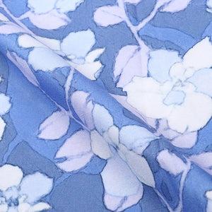 Light Blue And White Floral Pattern Digital Print Crepe Fabric