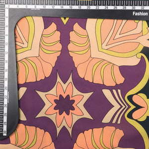 Orange And Black Floral Pattern Digital Print American Crepe Fabric