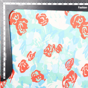 Red And  Blue Floral Pattern Digital Print American Crepe Fabric