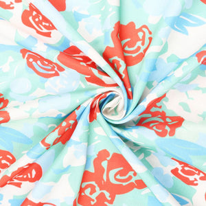 Red And  Blue Floral Pattern Digital Print American Crepe Fabric