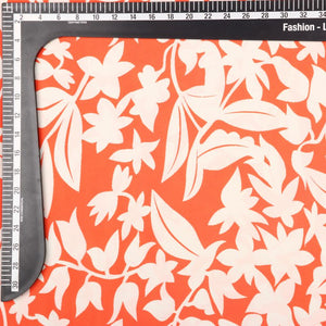 Orange And Light Beige Floral Pattern Digital Print American Crepe Fabric