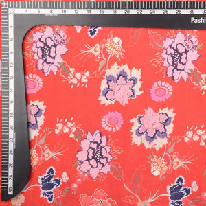 Bright Red And Pink Floral Pattern Digital Print American Crepe Fabric