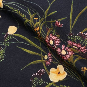 Black And Light Yellow Floral Pattern Digital Print American Crepe Fabric