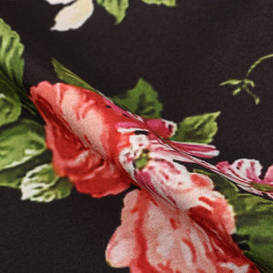 Black And Peach Floral Pattern Digital Print American Crepe Fabric