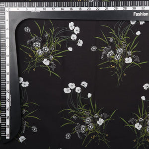Black And White Floral Pattern Digital Print American Crepe Fabric