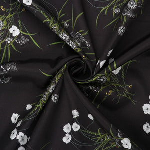 Black And White Floral Pattern Digital Print American Crepe Fabric