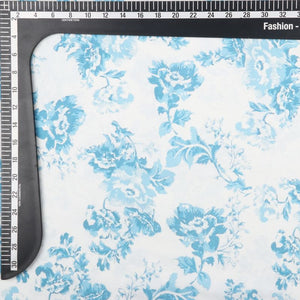 White And Sky Blue Floral Pattern Digital Print American Crepe Fabric