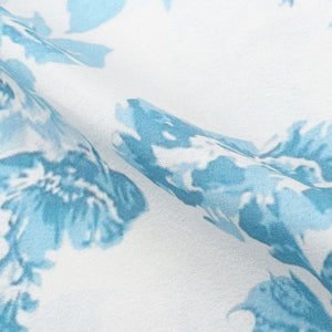 White And Sky Blue Floral Pattern Digital Print American Crepe Fabric