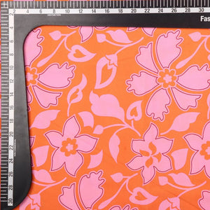 Orange And Pink Floral Pattern Digital Print American Crepe Fabric