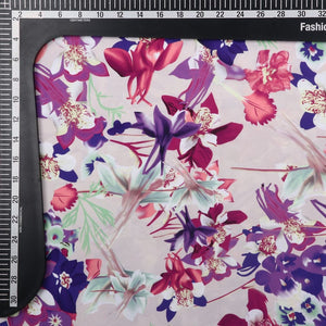 Off White And Purple Floral Pattern Digital Print American Crepe Fabric