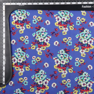 Blue And Lemon Yellow Floral Pattern Digital Print American Crepe Fabric