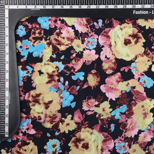 Black And Yellow Floral Pattern Digital Print American Crepe Fabric