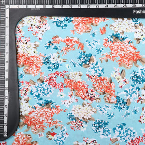 Sky Blue And White Floral Pattern Digital Print American Crepe Fabric