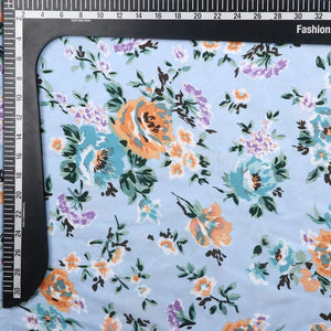 Blue And Yellow Floral Pattern Digital Print American Crepe Fabric