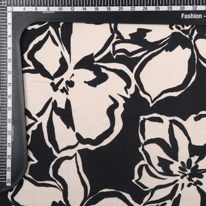 Light Beige And Black Floral Pattern Digital Print American Crepe Fabric