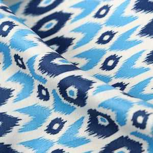 White And Navy Blue Abstract Pattern Digital Print Crepe Satin Fabric