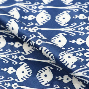 Navy Blue And White Ethnic Pattern Digital Print Crepe Satin Fabric