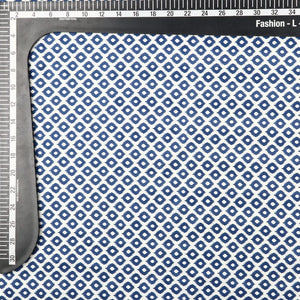Navy Blue And White Geometric Pattern Digital Print Crepe Satin Fabric
