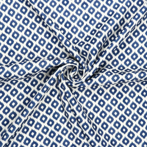 Navy Blue And White Geometric Pattern Digital Print Crepe Satin Fabric