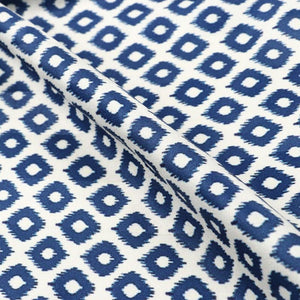 Navy Blue And White Geometric Pattern Digital Print Crepe Satin Fabric