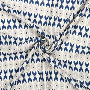 Navy Blue And Beige Abstract Pattern Digital Print Crepe Satin Fabric