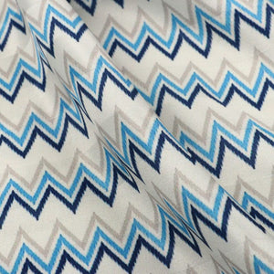 Blue And Beige Chevron Pattern Digital Print Crepe Satin Fabric