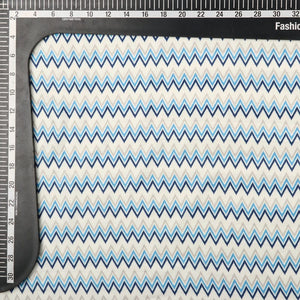 Blue And Beige Chevron Pattern Digital Print Crepe Satin Fabric