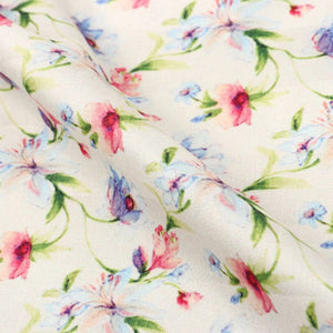 White And Red Floral Pattern Digital Print Crepe Satin Fabric