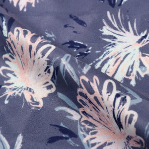 Dusty Purple And White Floral Pattern Digital Print Crepe Satin Fabric