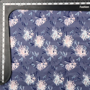 Dusty Purple And White Floral Pattern Digital Print Crepe Satin Fabric