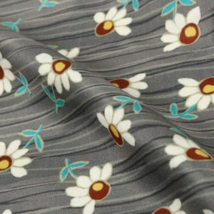 White And Grey Floral Pattern Digital Print Crepe Satin Fabric