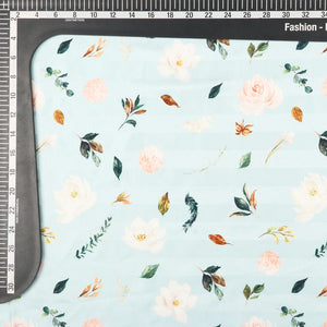 Light Turquoise And Baby Pink Floral Pattern Digital Print Crepe Satin Fabric