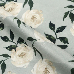 Pista Green And White Floral Pattern Digital Print Crepe Satin Fabric