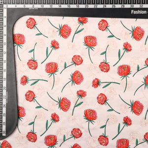 Peach And Red Floral Pattern Digital Print Crepe Satin Fabric