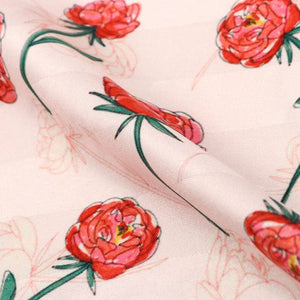 Peach And Red Floral Pattern Digital Print Crepe Satin Fabric