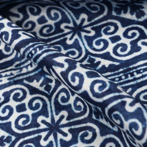 Blue And White Ethnic Pattern Digital Print Crepe Satin Fabric