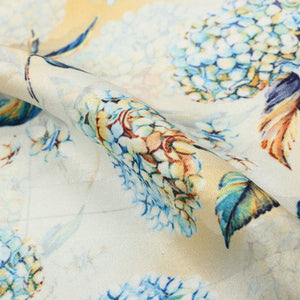 Light Blue And Yellowish Orange Floral Pattern Digital Print Crepe Satin Fabric