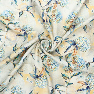 Light Blue And Yellowish Orange Floral Pattern Digital Print Crepe Satin Fabric