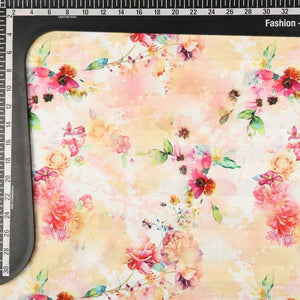 Yellow And Pink Floral Pattern Digital Print Crepe Satin Fabric